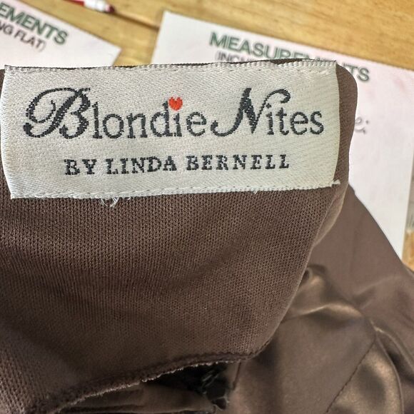 Vintage 90s y2k Blondie Nites Prom Gown Halter Brown Satin Ruffle Jr S Assymetri - Picture 9 of 12